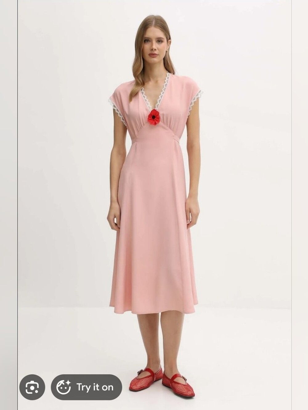 Sleeper pink satin poppi midi dress medium